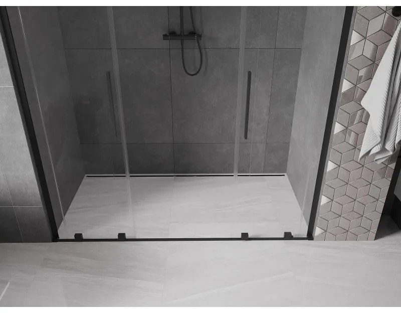 Mexen Velar L Duo, posuvné sprchové dvere do otvoru 170 cm, 8mm číre sklo, čierna matná, 871-170-003-02-70