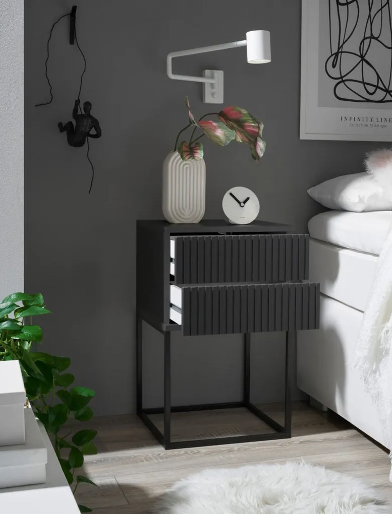 Nočný stolík s 2 zásuvkami Marle, grafitový