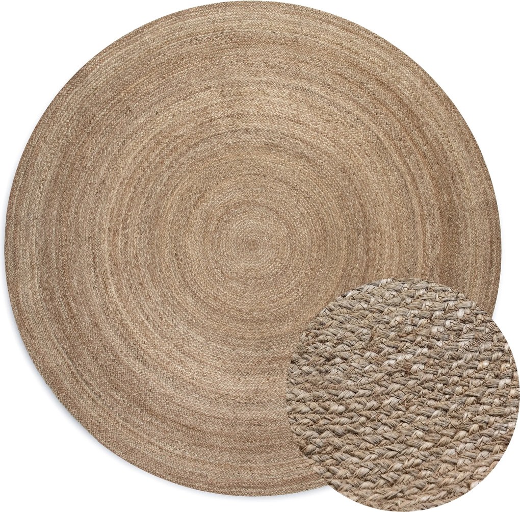 Hanse Home, Kusový koberec Jute Braided 106006 Grey Brown kruh, 140x140 (priemer) kruh, hnedá, chodba / predsieň