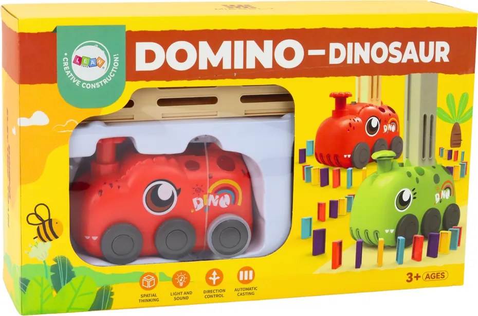 LEAN Toys Červený dinosaurus Autíčko na batérie 4 farebné domino