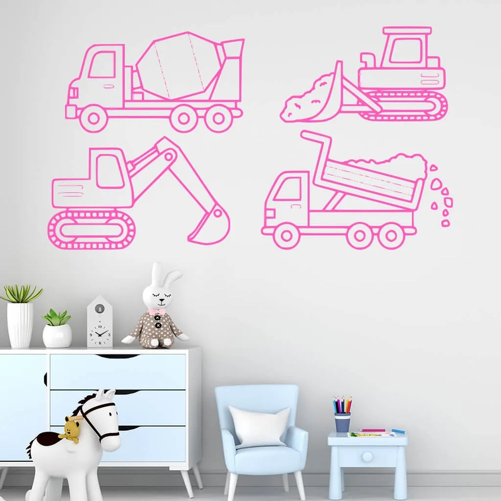 Veselá Stena Samolepka Stavebné stroje Farba: žlutá, Veľkosť: 80 x 44 cm