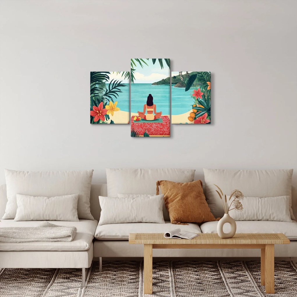 Obraz - Jogínka na pláži (90x60 cm)