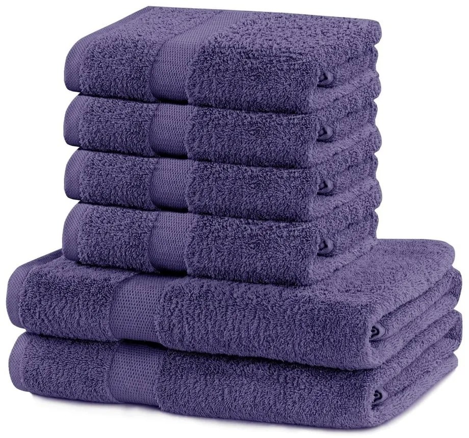 Set 2 bavlnených fialových osušiek a 4 uterákov DecoKing Marina