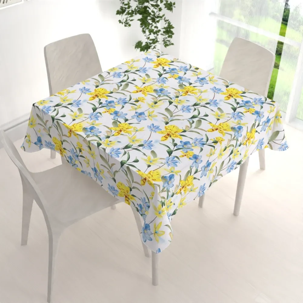 Biante Teflónový štvorcový obrus TF-081 Žlto-modré ľalie na bielom 70x70 cm