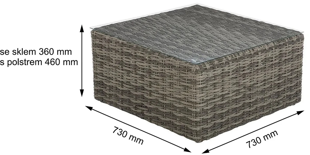 Deokork Ratanové stolík/taburet 73 x 73 cm BORNEO LUXURY (sivá)