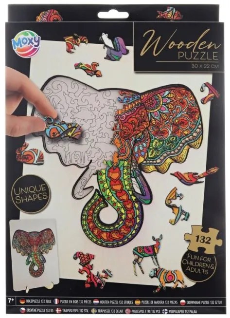 Drevené puzzle slon 132 dielov