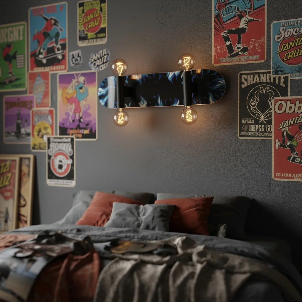 Nástenné svietidlo čierne s modrou farbou 80 cm - Skateboard