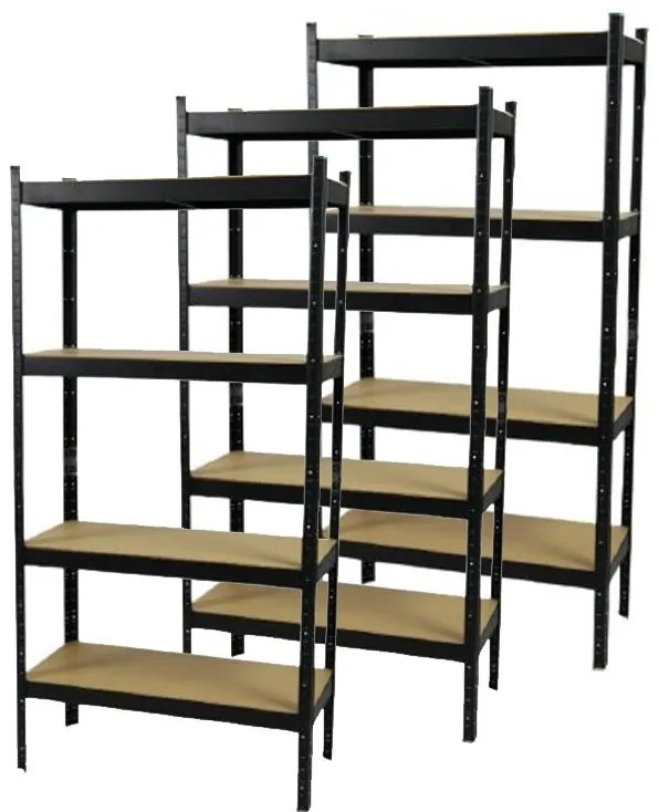 Fistar !!! Akčný balíček: 3x regál 1600x800x400 mm lakovaný 4-policový, nosnosť 700 kg - ČIERNY