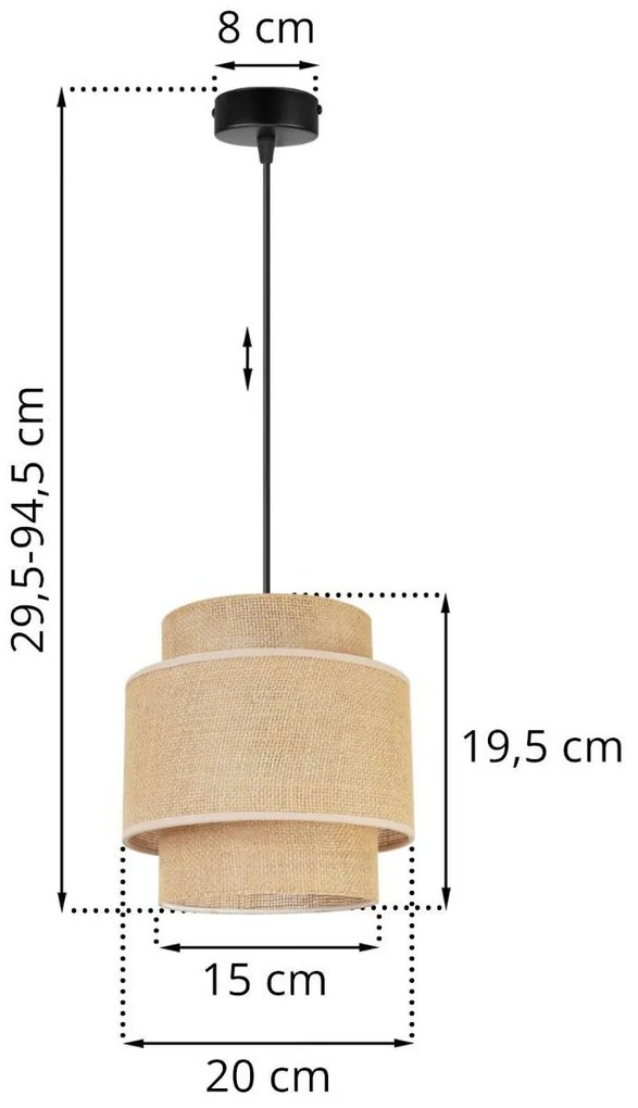 Závesné svietidlo Boho, 1x jutové tienidlo, (výber z 2 farieb konštrukcie)