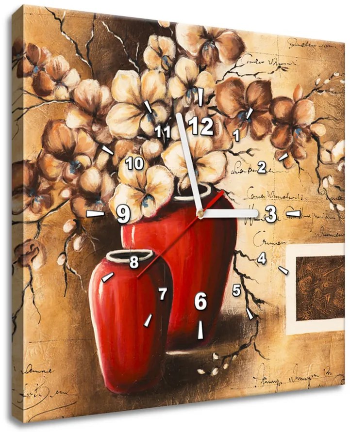 Gario Obraz s hodinami Orchidei v červenej váze Rozmery: 100 x 40 cm