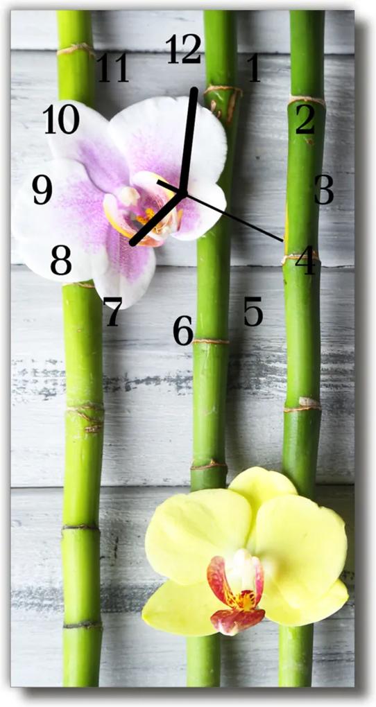 Sklenené hodiny vertikálne  Kvety bambusové orchidey farebné