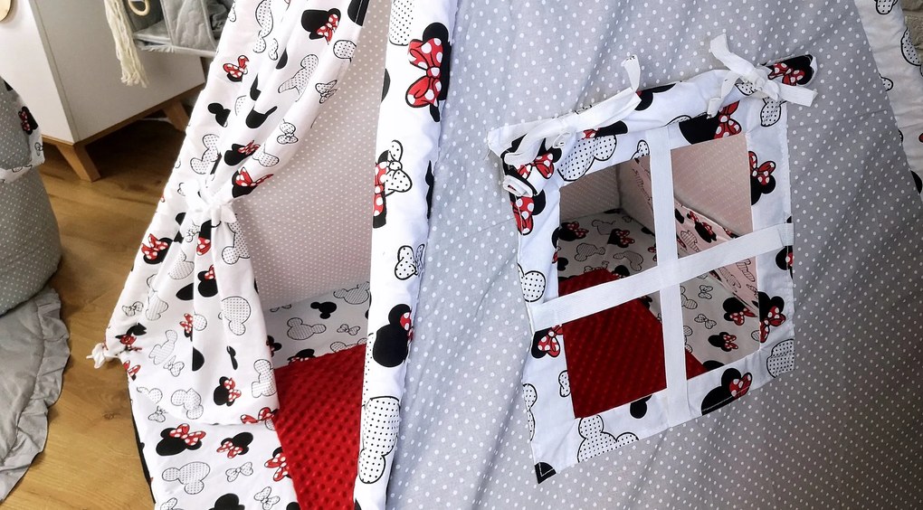 Detský stan TEEPEE (TÝPIA) EXCLUSIVE s doplnkami - MYŠKA MINNIE - červený