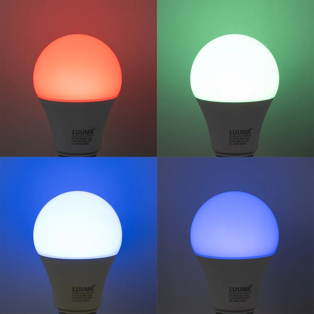 Stmievateľná LED žiarovka E27 RGBW A60 opálová 9W 806 lm 2700-6500K