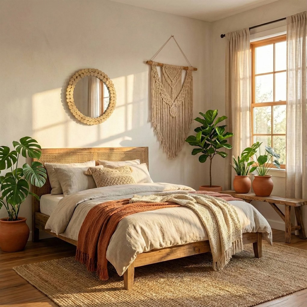 Okrúhle nástenné zrkadlo BOHO 36 cm prírodné