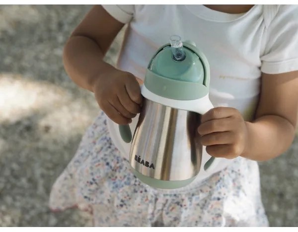 Beaba - Termoizolačný hrnček so slamkou 250 ml zelená