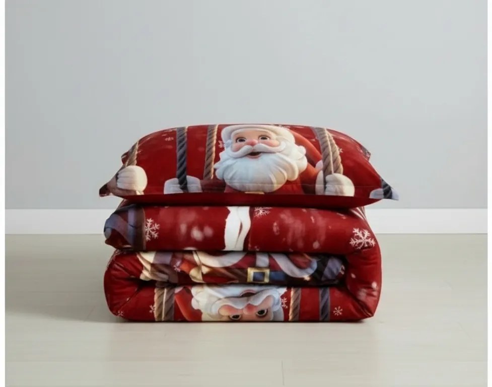 Obliečky z mikrovlákna SANTA ON A SWING červené Rozmer obliečky: 70 x 80 cm | 140 x 200 cm