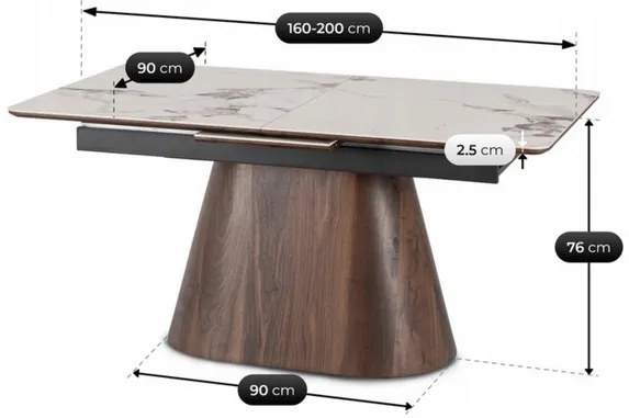 Stôl LUCIANO 160–200 cm Biely mramor / Orech