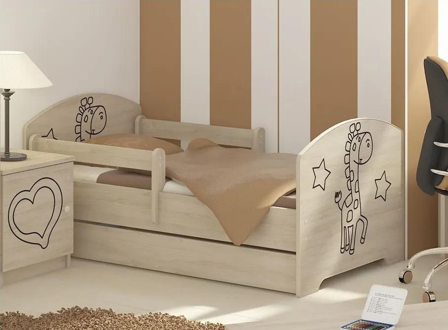 MAXMAX Detská posteľ s výrezom ŽIRAFA - prírodná 160x80 cm + matrac ZADARMO!