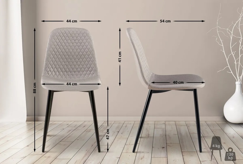 4x Stolička Giverny látka - sivá