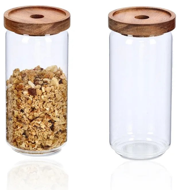 Sklenené dózy, 3 ks s akáciovým vekom, 260/440/950 ml