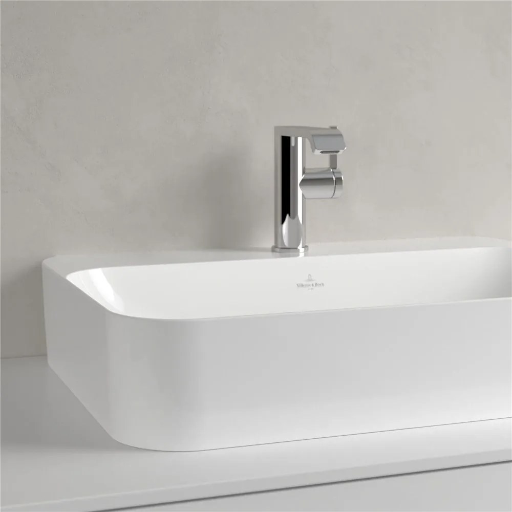 VILLEROY & BOCH Finion obdĺžnikové umývadlo na dosku s otvorom, bez prepadu, 600 x 445 mm, biela alpská, s povrchom CeramicPlus, 414261R1