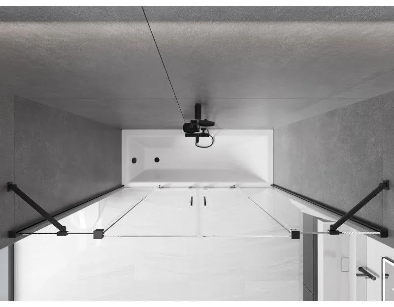 Mexen Velar Duo, 2-krídlová posuvná vaňová zástena 200 x 150 cm, 8mm číre sklo, čierny matný profil, 896-200-000-02-70