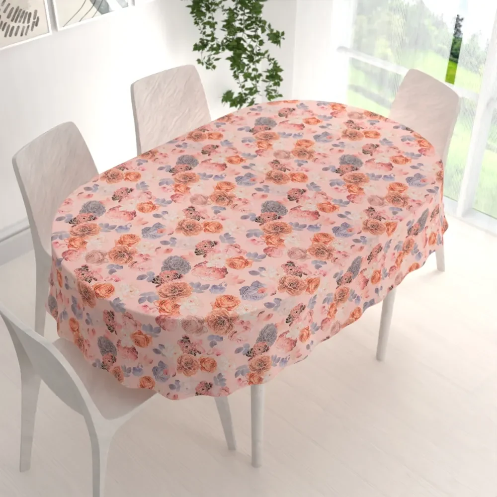 Biante Teflónový oválny obrus TF-062 Ruže na lososovo ružovom 60x100 cm