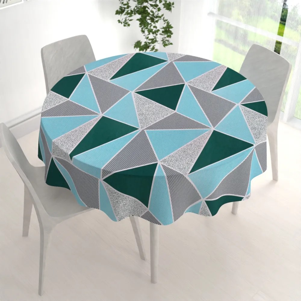 Biante Bavlnený okrúhly obrus Sandra SA-334 Modro-zelené trojuholníky Ø 140 cm
