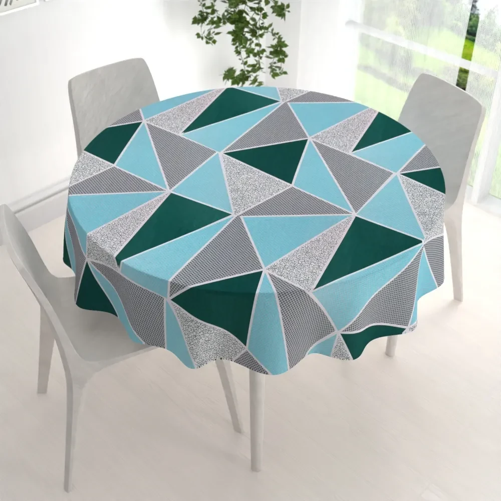 Biante Bavlnený okrúhly obrus Sandra SA-334 Modro-zelené trojuholníky Ø 140 cm