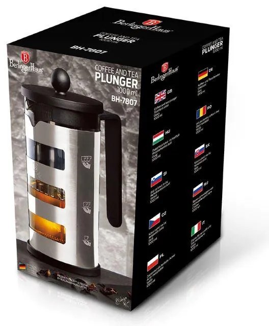 BerlingerHaus zaparovač s nerezovým sitkom Black Silver Collection, 1000ml