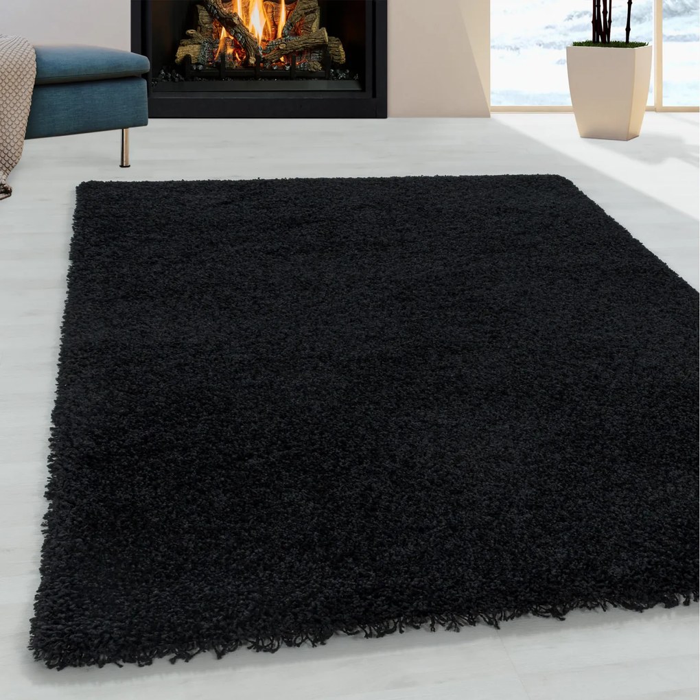 Ayyildiz, Kusový koberec Sydney Shaggy 3000 black, 100x200, čierna, obývacia izba