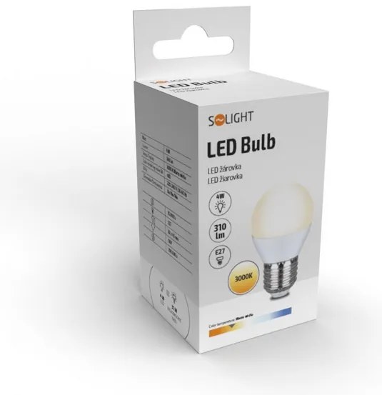 SOLIGHT LED žiarovka miniglobe matná G45 4W, E27, 3000K, 340lm