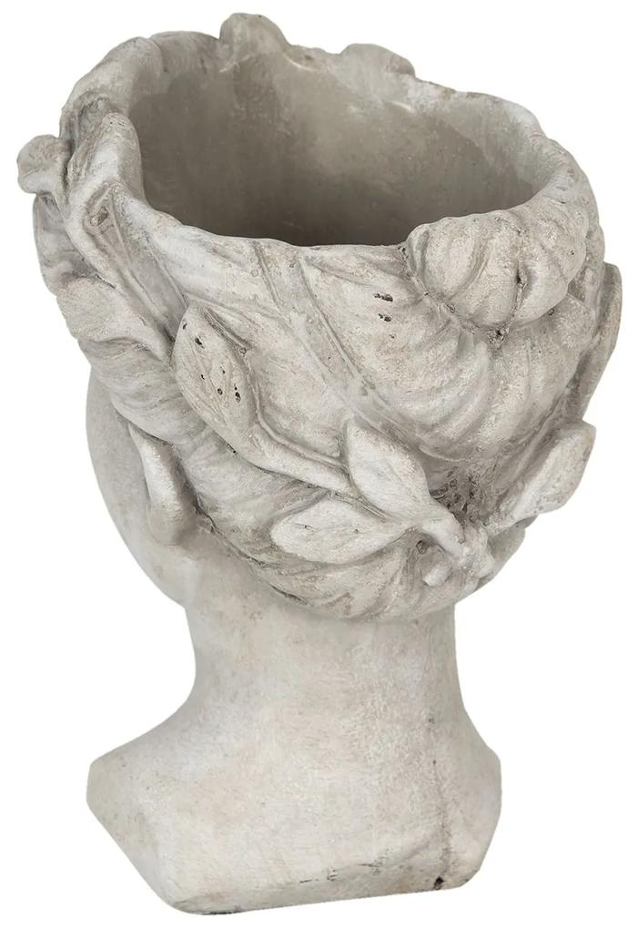 Šedý cementový kvetináč hlava ženy - 16 * 15 * 21 cm