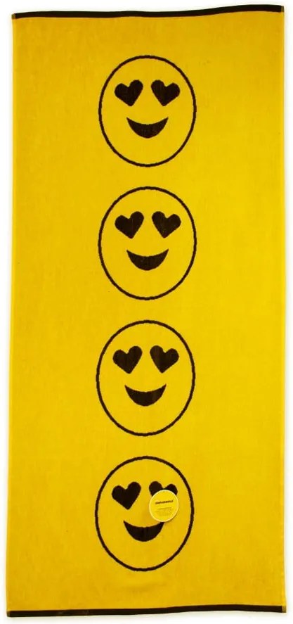 Žltá plážová bavlnená osuška Bergner Emoticon, 75 × 150 cm