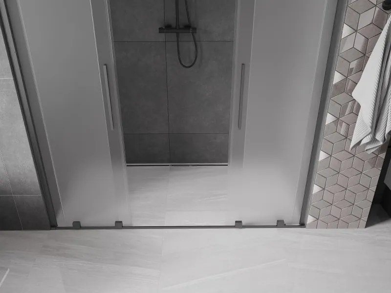Mexen Velar Duo, posuvné sprchové dvere do otvoru 180 cm, 8mm sklo námraza, grafit brúsený, 871-180-000-32-66