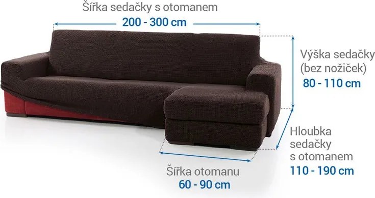 Super strečové poťahy NIAGARA čokoládová sedačka s otomanom vpravo (š. 200 - 300 cm)
