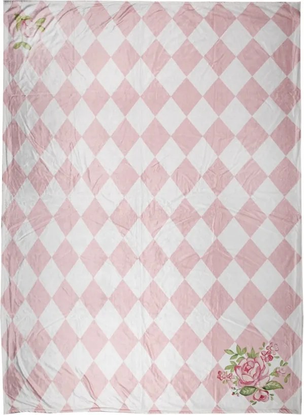 Ružový plyšový károvaný pléd s ružami Sweet Roses - 130*170 cm
