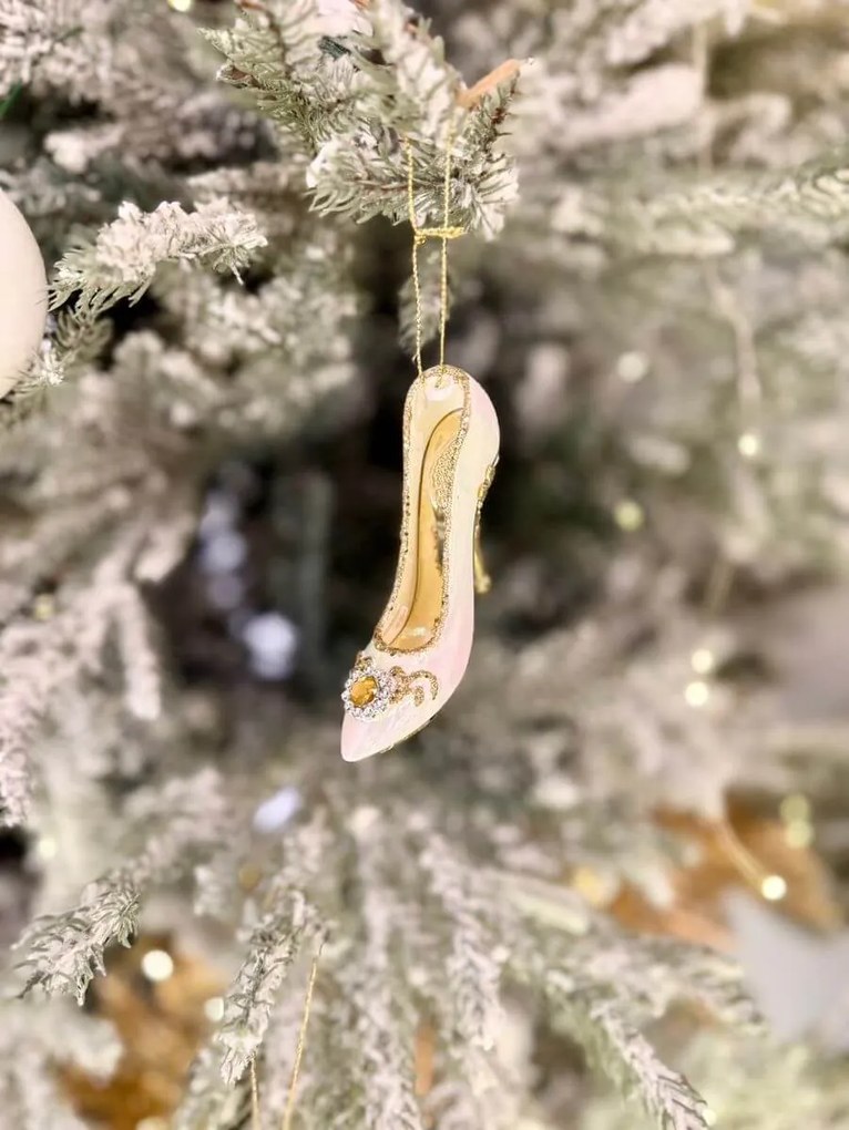 Bielo zlatá vianočná ozdoba lodička 8cm