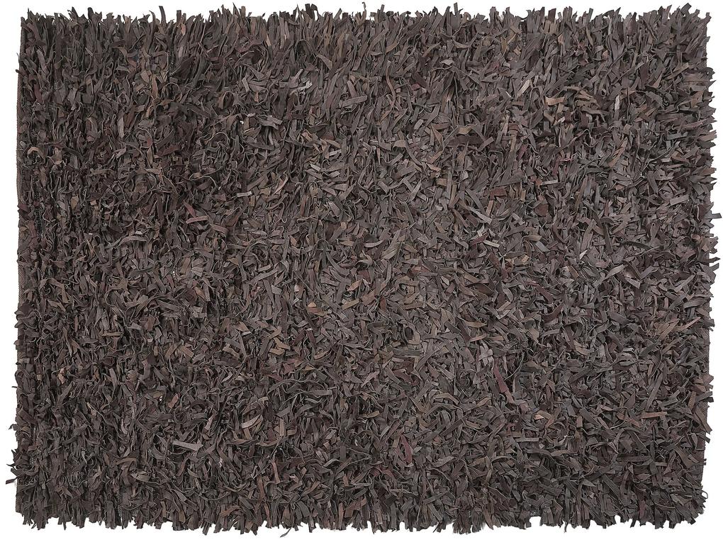 Kožený koberec 160 x 230 cm tmavohnedý MUT Beliani