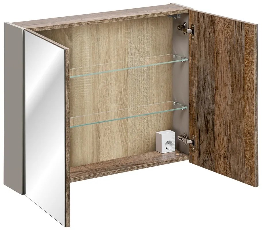 Závesná kúpeľňová skrinka so zrkadlom Santa Fe 84-80-A-2D sivohnedá