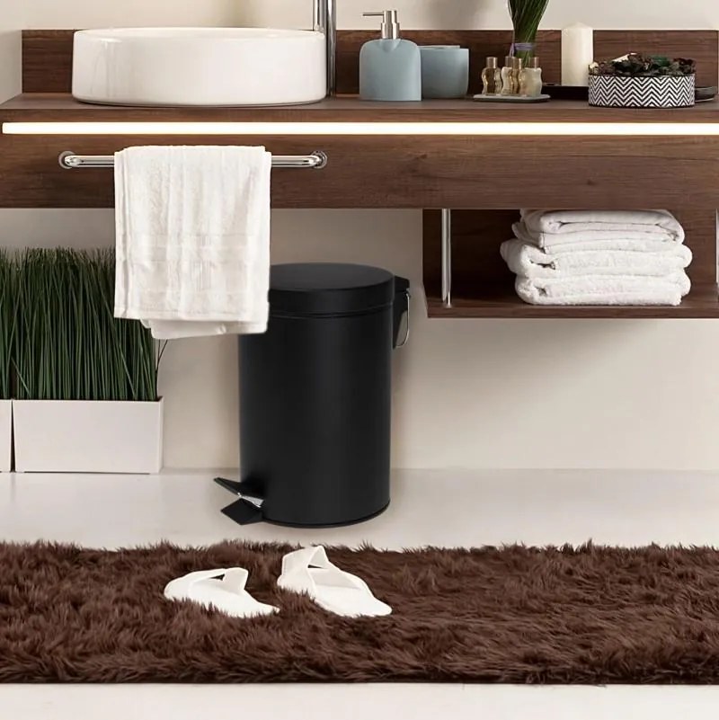 Erga Labi, okrúhly odpadkový kôš 3l na postavenie, Soft-Close zatváranie, čierna matná, ERG-YKA-CH.LABI-SC-BLK