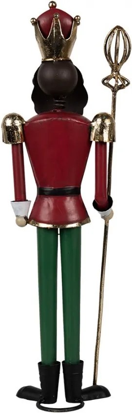 Červeno-zelená antik kovová dekorácia socha Luskáčik - 11*8*36 cm