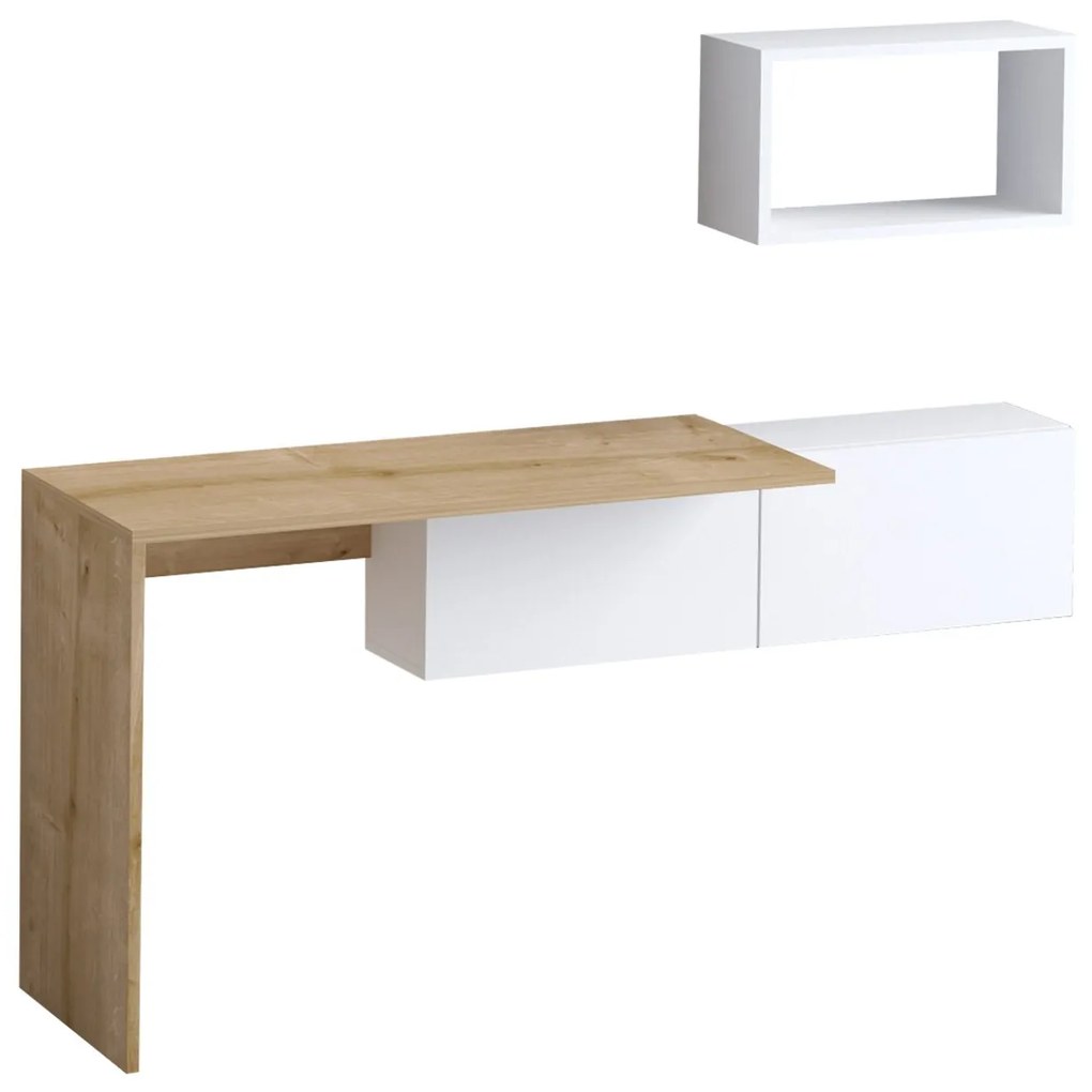 Písací stôl Tiff s policou a skriňkou dub prírodný/biely