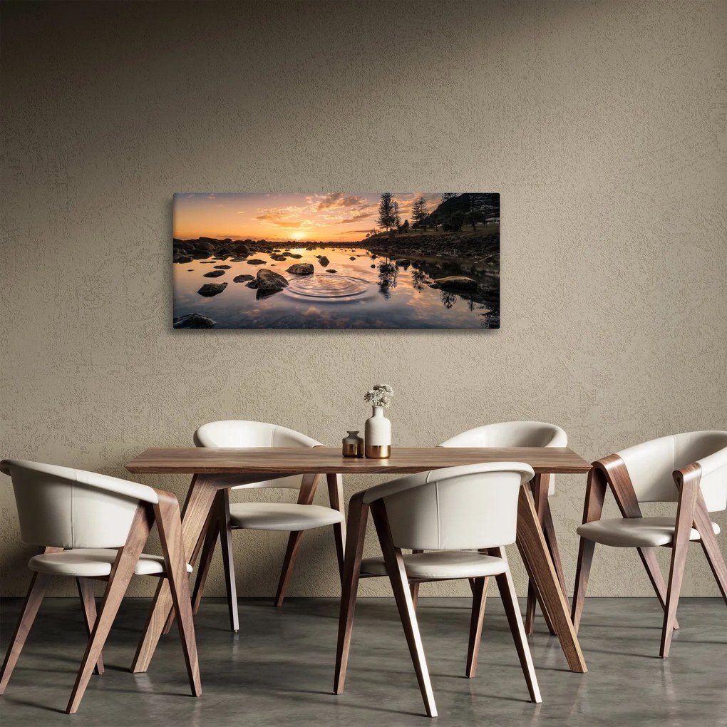 Obraz vodnej hladiny pri západe slnka (120x50 cm)