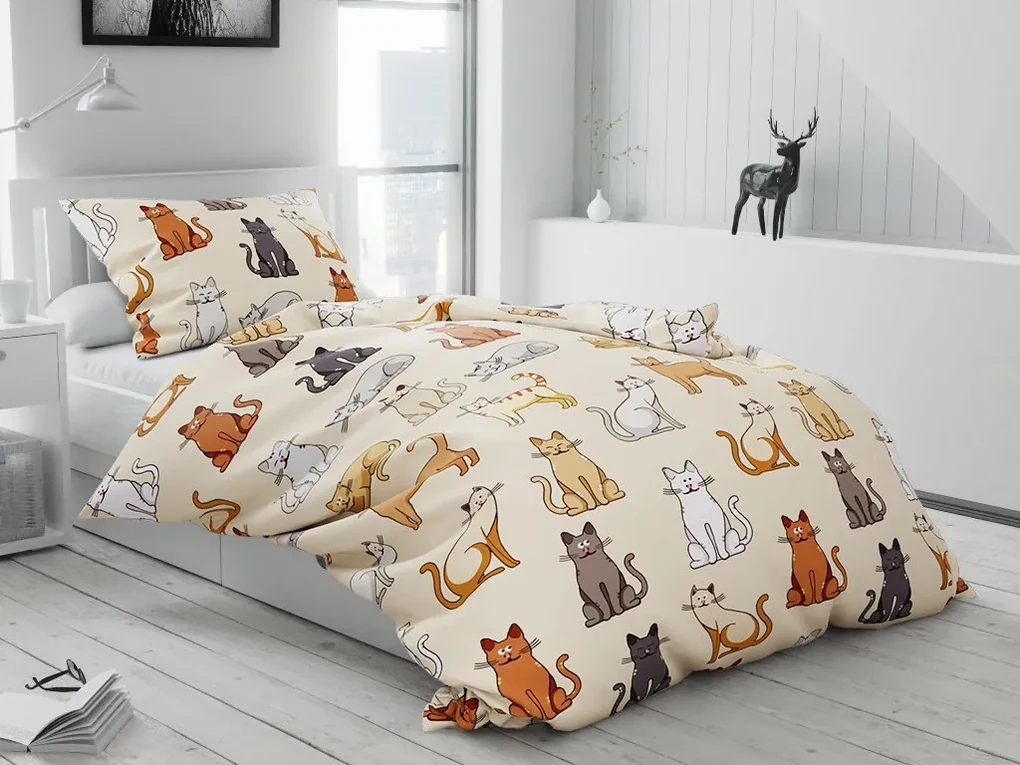 Flanelové obliečky COLORED CATS krémové Rozmer obliečky: 2 ks 70 x 90 cm | 200 x 220 cm