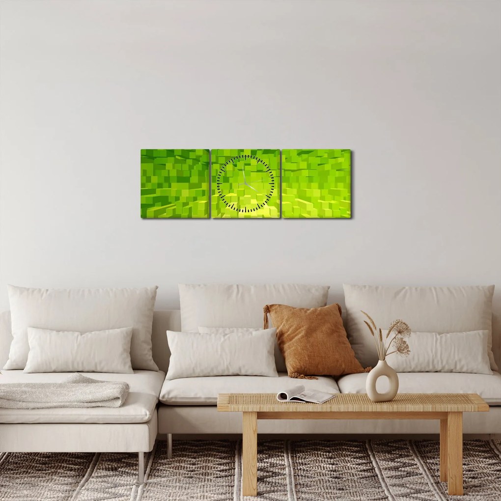 Obraz žltozelených kostičiek (s hodinami) (90x30 cm)