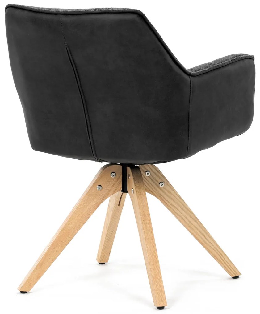 Autronic - Židle jídelní, šedá látka a černá látka v dekoru broušené kůže, noha masiv dub, otočný mechanismus 360° - HC-D7180 GREY2 AKCE