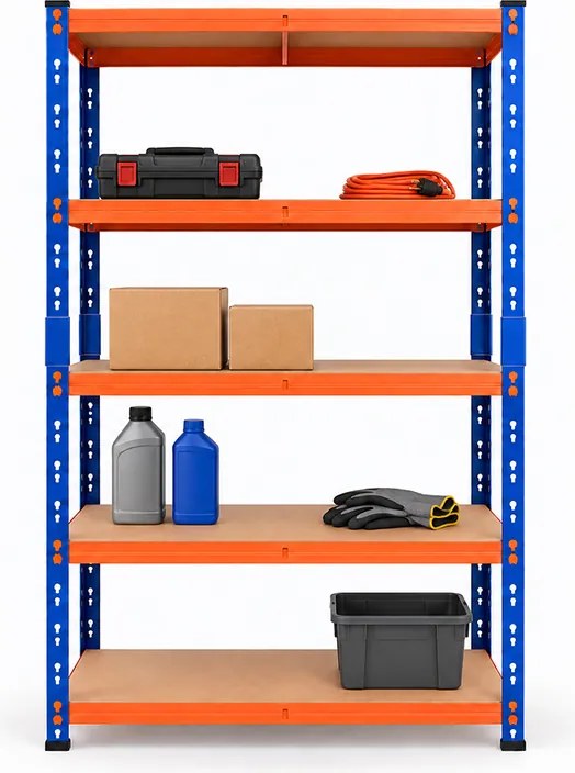 Regál 180x120x40 cm lakovaný 5-policový, nosnosť 1000 kg - modro-oranžový