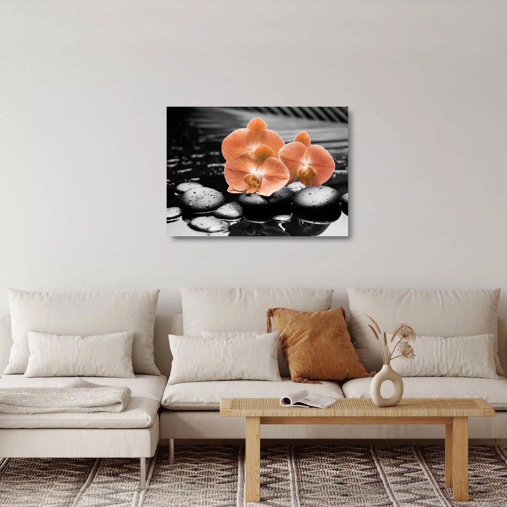 Sklenený obraz - Oranžové orchidey (70x50 cm)