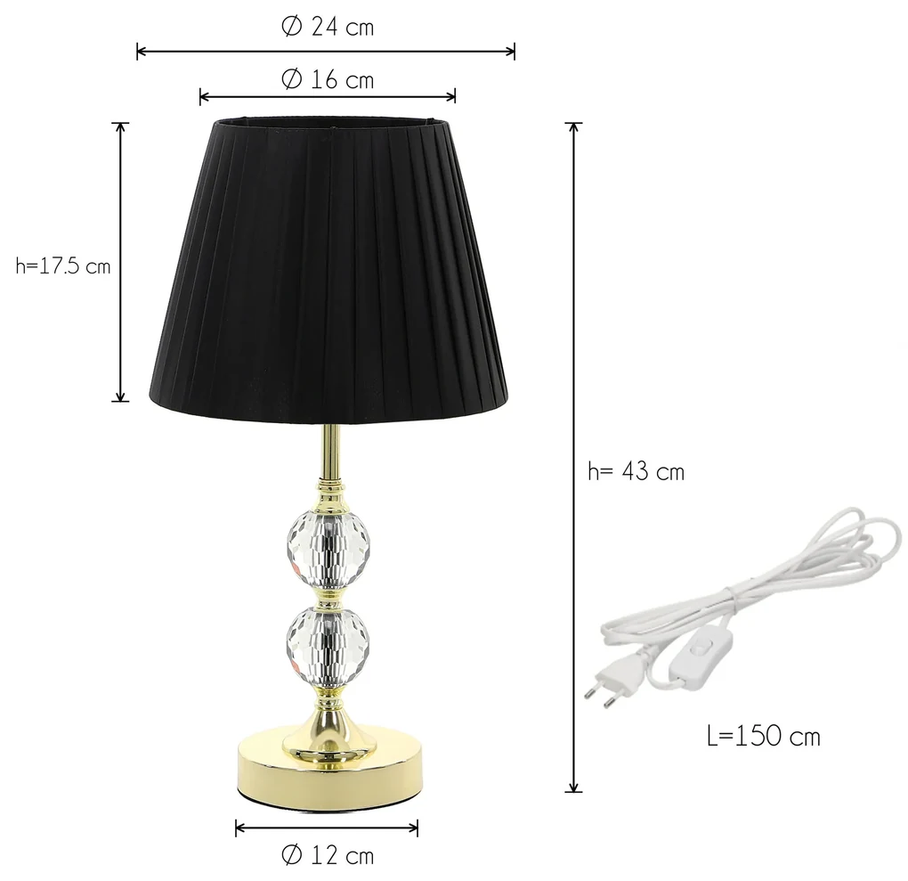 Dekorstudio Nočná lampa Glamour čierno zlatá 43cm